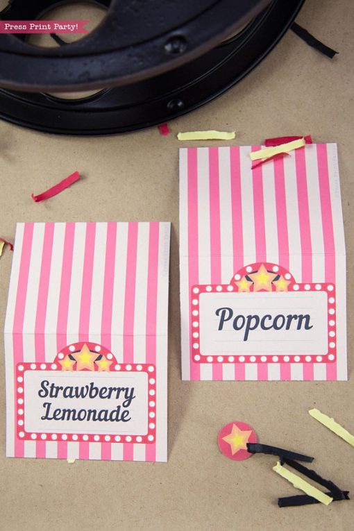 Movie Night place cards printables. by Press Print Party!