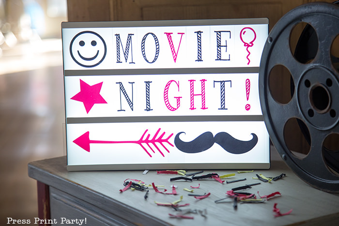 Movie Night lit letters. Press Print Party!