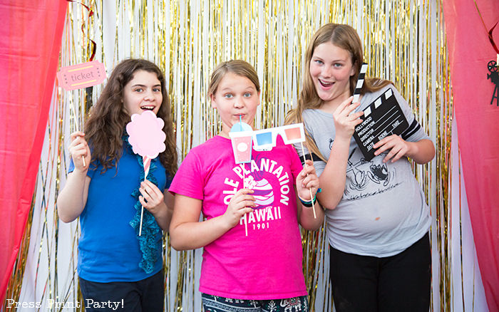 outdoor movie night photo booth props.Printables by Press Print Party!