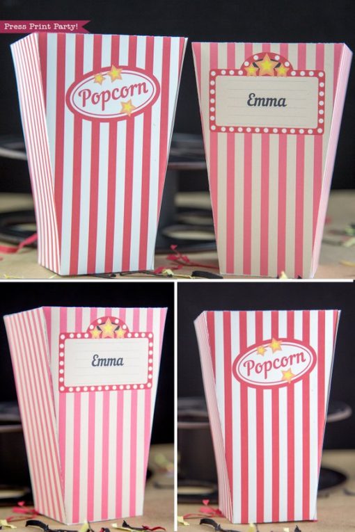 2 Popcorn box printables. vintage look w red and white stripes.