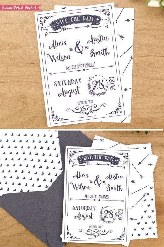 save the dat card printable with arrow and hear pattern and address label
