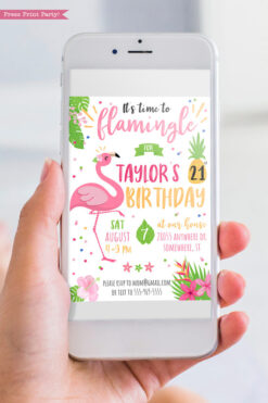 flamingo invitation for tropical birthday party - Press PrintParty instant digital download