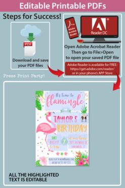 flamingo invitation for tropical birthday party - Press PrintParty instant digital download