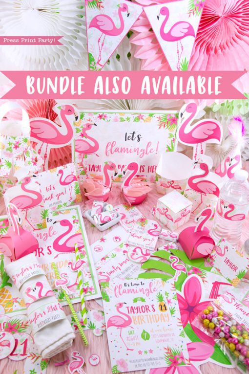 Flamingo party diy bundle with girl and boy pink flamingos - Printables by Press Print Party!