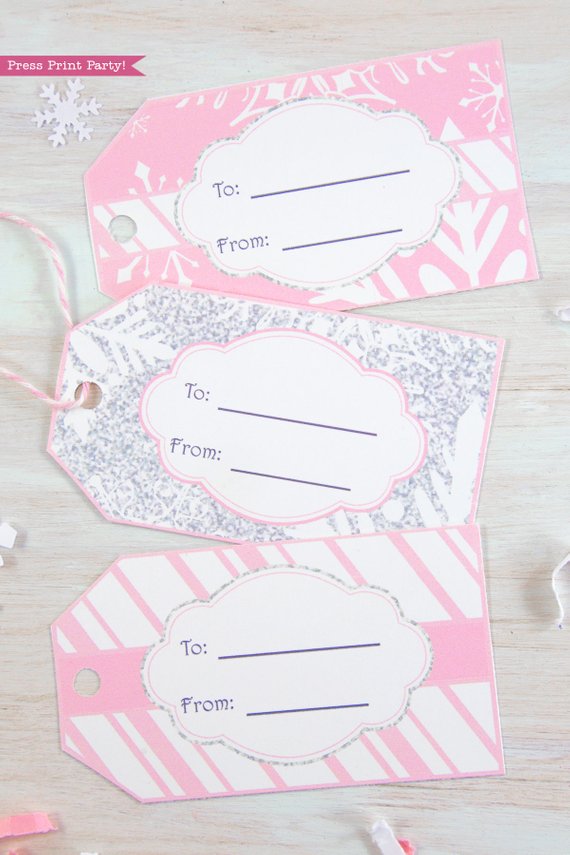 Snowflake Party Favor Box Printable, Pink & Silver - Press Print