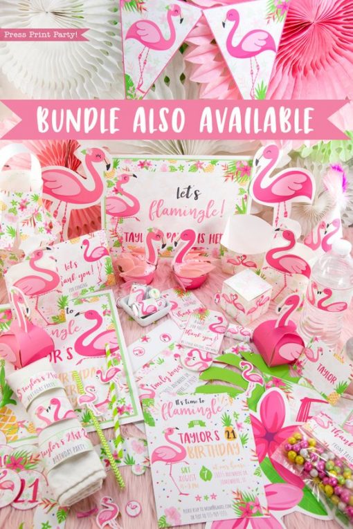 Flamingo party diy bundle with girl and boy pink flamingos - Printables by Press Print Party!