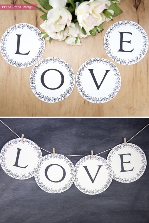 Rustic Wedding banner mr and mrs - print your own letters -Rustic Leaf Design- Press Print Party!