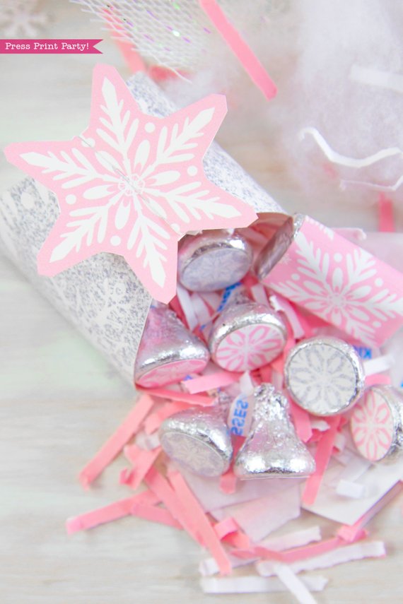 Snowflake Party Favor Box Printable, Pink & Silver - Press Print