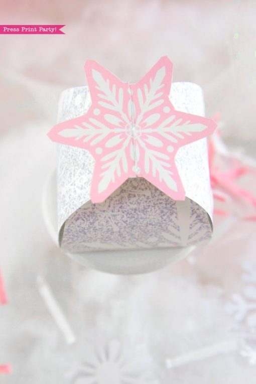 Snowflake Party Favor Box Printable, Pink & Silver - Press Print Party!