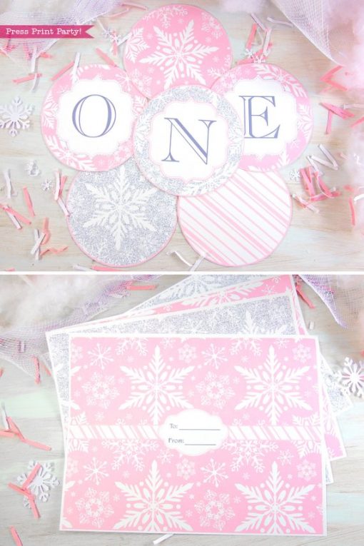 Winter ONEderland Party Printable Set, Pink and Silver Snowflakes - Press  Print Party!