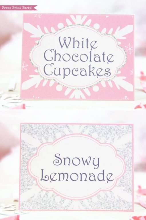 Winder ONEderland Printable place card in pink and silver snowflakes - Press Print Party!