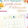 2019 Calendar Printable, Monthly Calendar, watercolor designs. For bullet journals or A5 planners - bujo. Press Print Party!