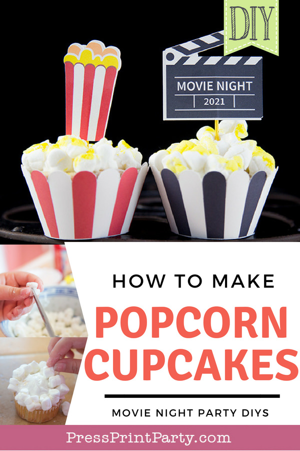 How to make popcorn cupcakes pin - Press Print Party!