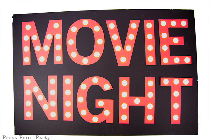 Movie Night lit up theater marquee lights. - Press Print Party!