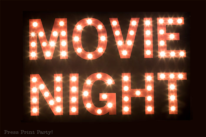Movie Night lit up theater marquee lights. - Press Print Party!
