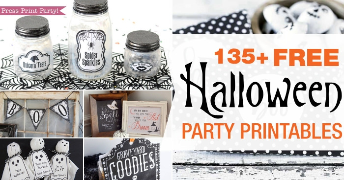 135 + Free Halloween party printables - Press Print Party! halloween free printables. jar labels, banner, sings, ghosts, tic tac.