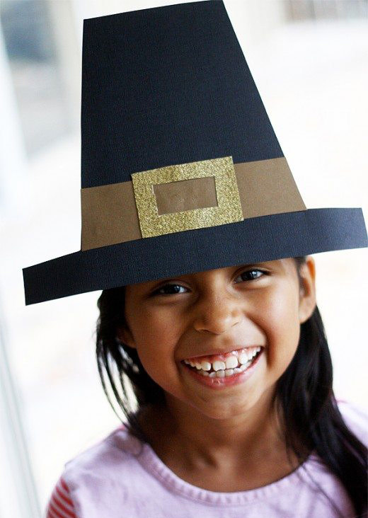 Girl with paper pilgrim hat free template - Press Print Party!