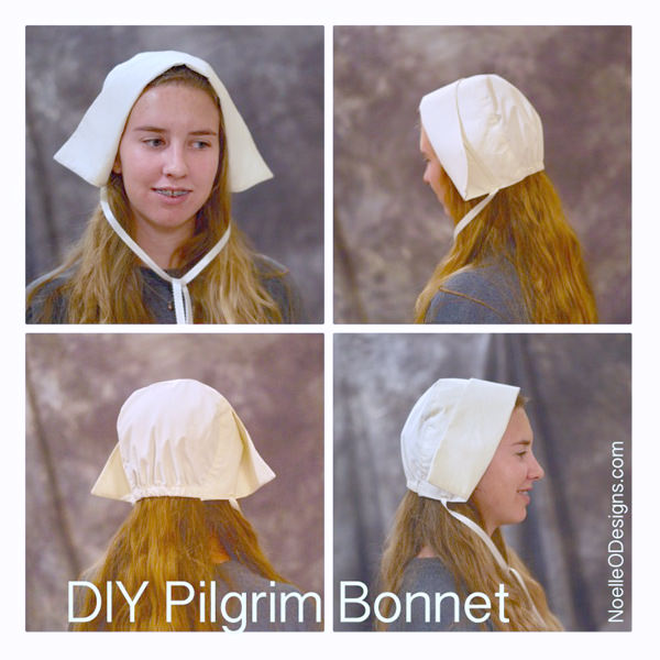 girl with pilgrim bonnet made out of fabric