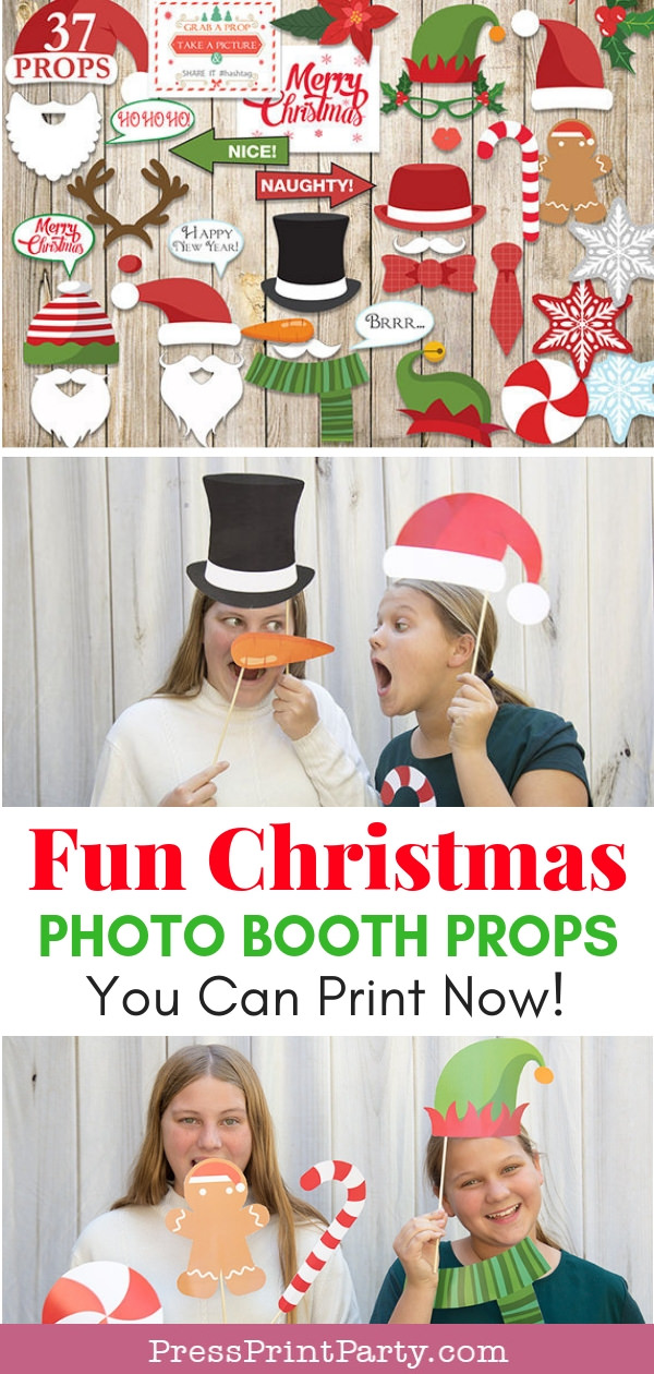 37 Fun Christmas Photo Booth Props you can print right now. Press Print Party!