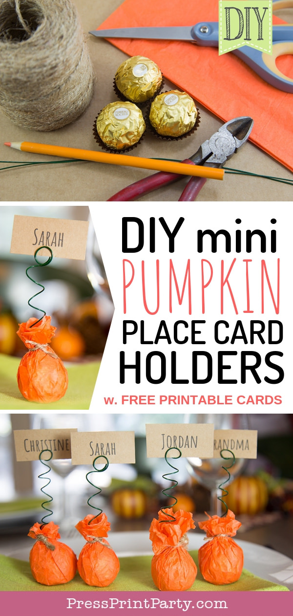 DIY mini pumpkin place card holders w free printable cards Press Print Party!