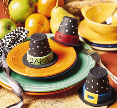 Flower pot pilgrim hats thanksgiving place card ideas diy craft