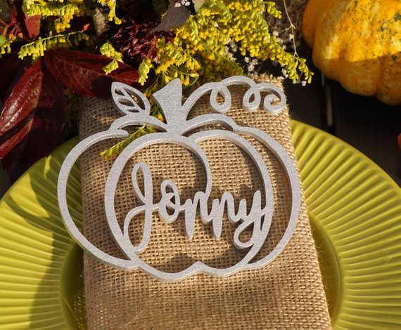 carved wood pumpkin thanksgiving place card etsy