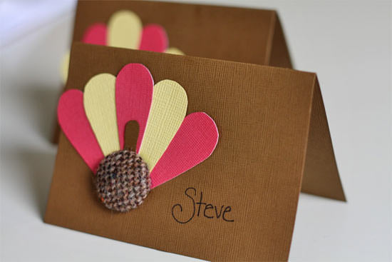 burlap button turkey diy thanksgiving place card