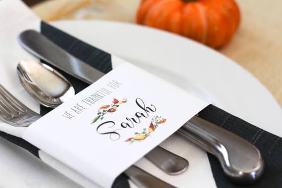 Silverware wrap Editable Thanksgiving Place card