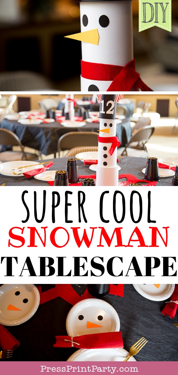 christmas snowman table decor - tablescape - made with cans - Press Print Party!