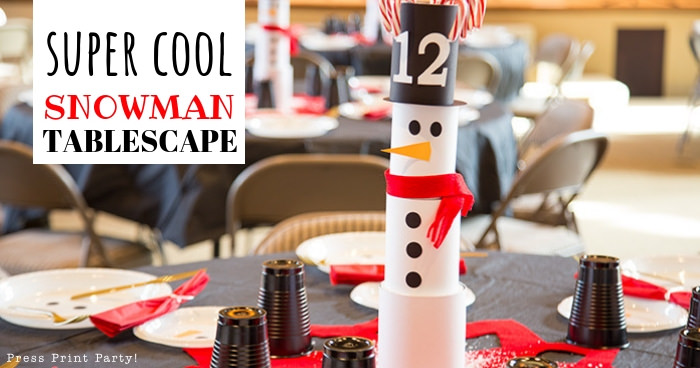 christmas snowman table decor - tablescape - made with cans - Press Print Party!