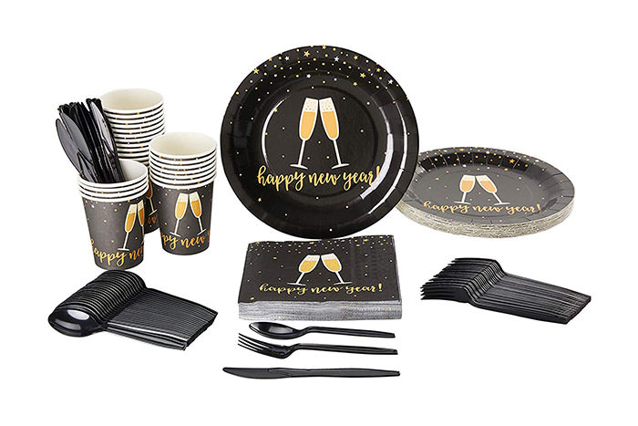 new years party plates, cups and napkins