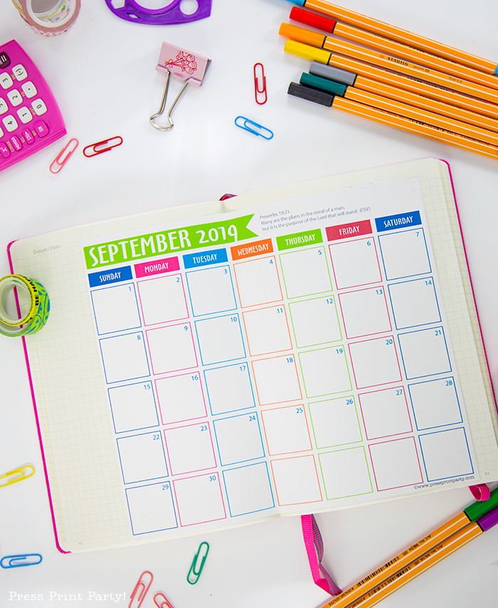 free 2019 monthly printable calendar - Press Print Party!