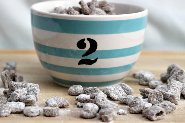 grown up puppy chow in bowl. sweet chex mix recipe