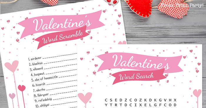 Free Valentine word search and Valentine's day word scramble for kids 2 levels Valentine's day word search - Press Print Party!.