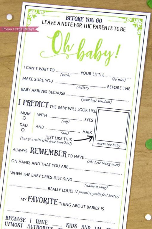 Parents to be Baby Shower MadLibs Advice Card Printable, Mom