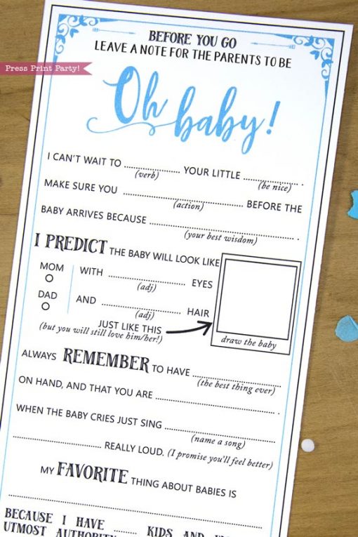 Parents to be Baby Shower MadLibs Advice Card Printable,