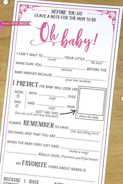 Baby Shower Mad Libs Advice Card, Baby Girl
