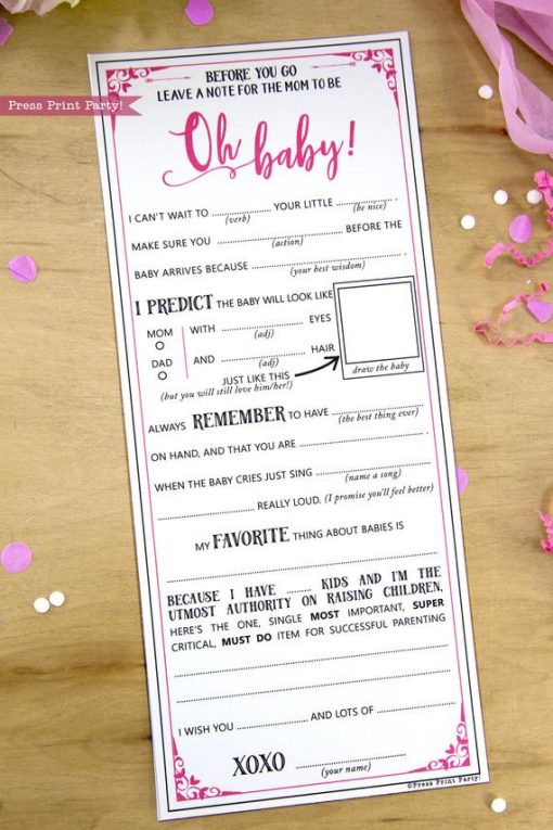 Baby Shower Mad Libs Advice Card, Baby Girl