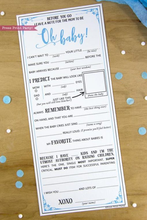 Baby Shower MadLibs Advice Card, Baby Boy