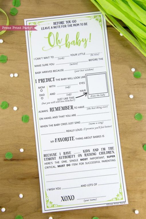 Baby Shower MadLibs Advice Card, Baby Girl or boy