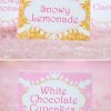 Winter Onederland first birthday party favor box in gold and pink snowflakes place cards, tent cards - Press Print Party!