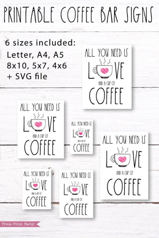 Coffee bar, All you need is love and coffee Rae Dunn inspired coffee bar sign, for coffee station - Press Print Party!