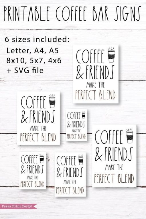 Coffee bar, Coffee and friends make the perfect blend Rae Dunn inspired coffee bar sign, for coffee station - Press Print Party!