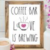 Coffee bar, Love is brewing Rae Dunn inspired coffee bar sign, for coffee station - Press Print Party!