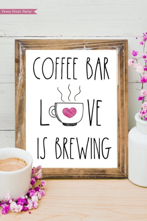 Coffee bar, Love is brewing Rae Dunn inspired coffee bar sign, for coffee station - Press Print Party!