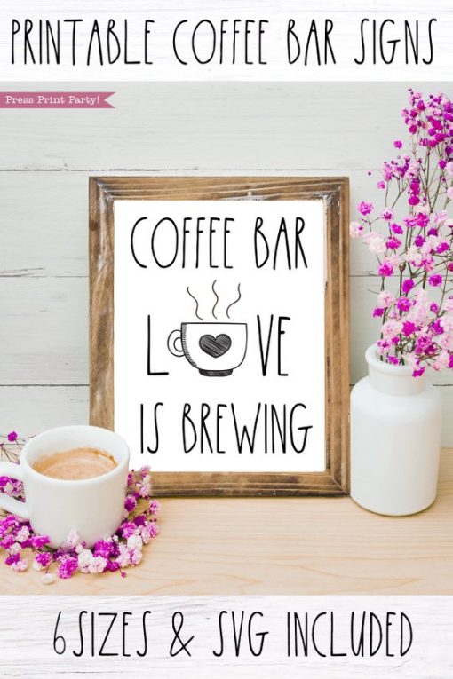 Coffee bar, Love is brewing Rae Dunn inspired coffee bar sign, for coffee station - Press Print Party!