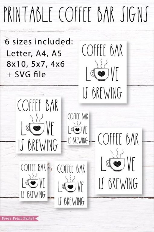 Coffee bar, Love is brewing Rae Dunn inspired coffee bar sign, for coffee station - Press Print Party!