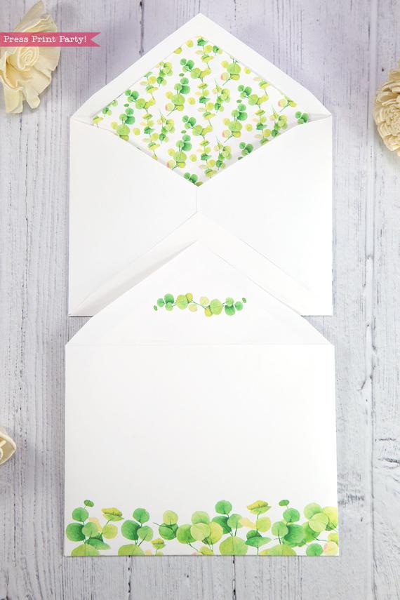 Thank you card envelope template printable watercolor eucalyptus with insert- Press Print Party!