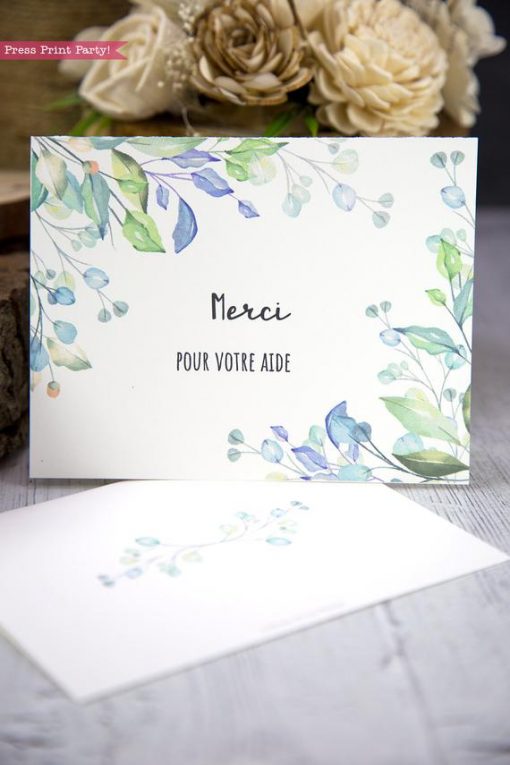 Thank you card templates printable with watercolor greenery and editable with your own text. w. printable envelope - Press Print Party!