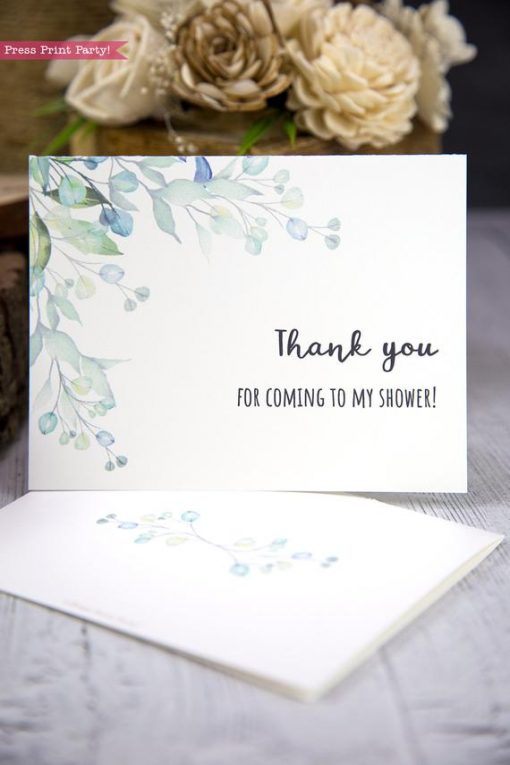 Thank you card templates printable with watercolor greenery and editable with your own text. w. printable envelope - Press Print Party!